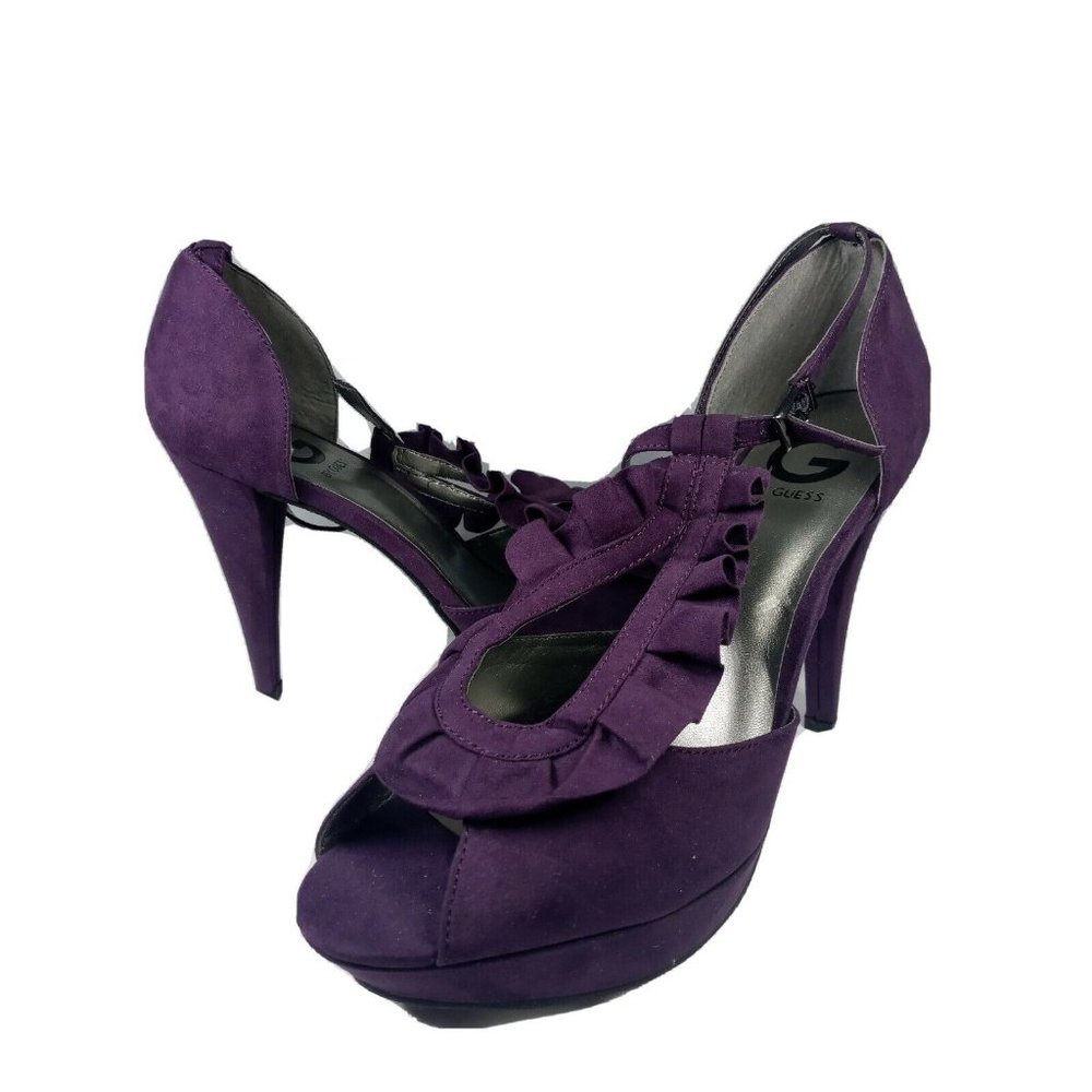 Guess Womens Gaby Gale Heels Size 10M Plum Purple Suede Peep Toe Platform Pumps